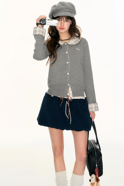 Panel Check Doll Collar Knit Sweater