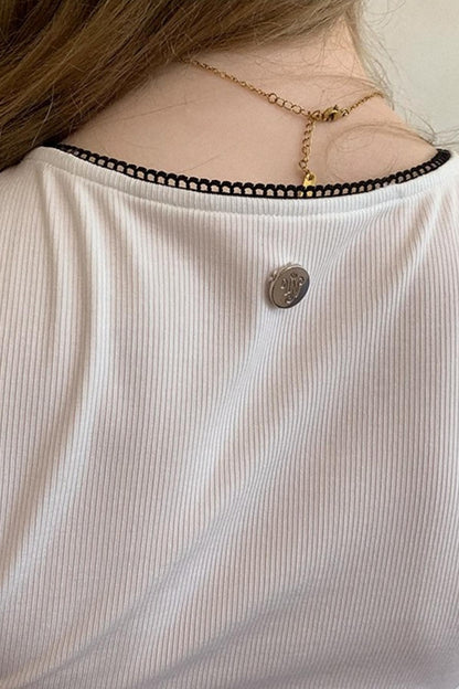 White Lace V-Neck Short Sleeve Top