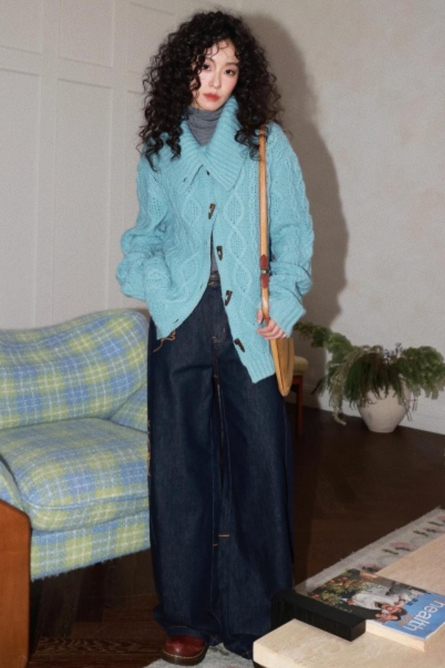 Wool Cable Knit Cardigan