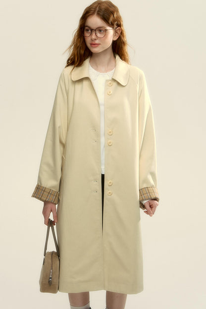 Apricot Patchwork Check Midi Trench Coat