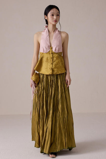 Pink Jacquard Backless Vest