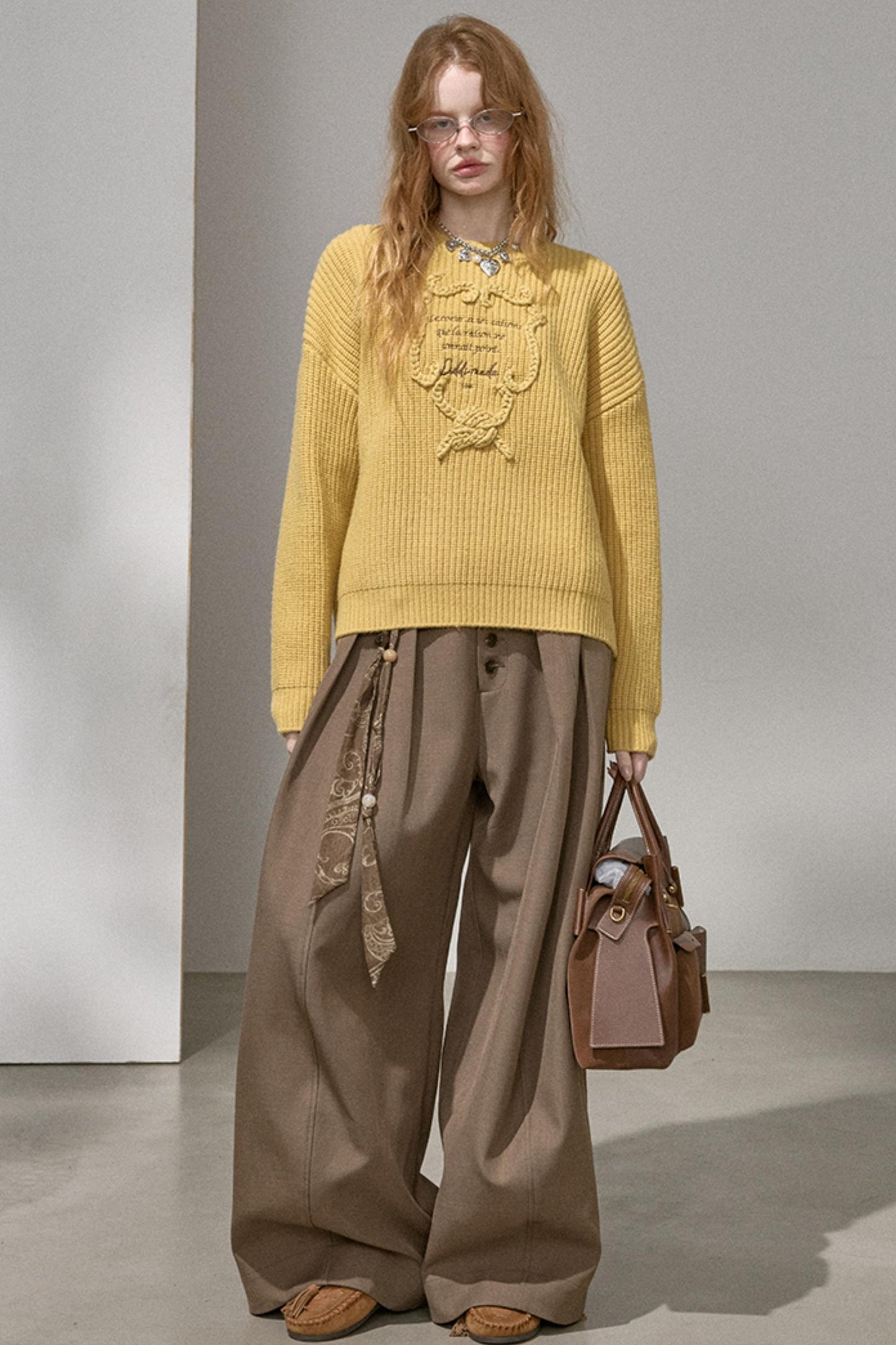 Ribbon Embroidery Crew Neck Top