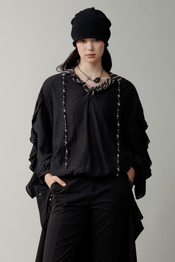 Autumn Tencel Ruffle Long Sleeve Shirt