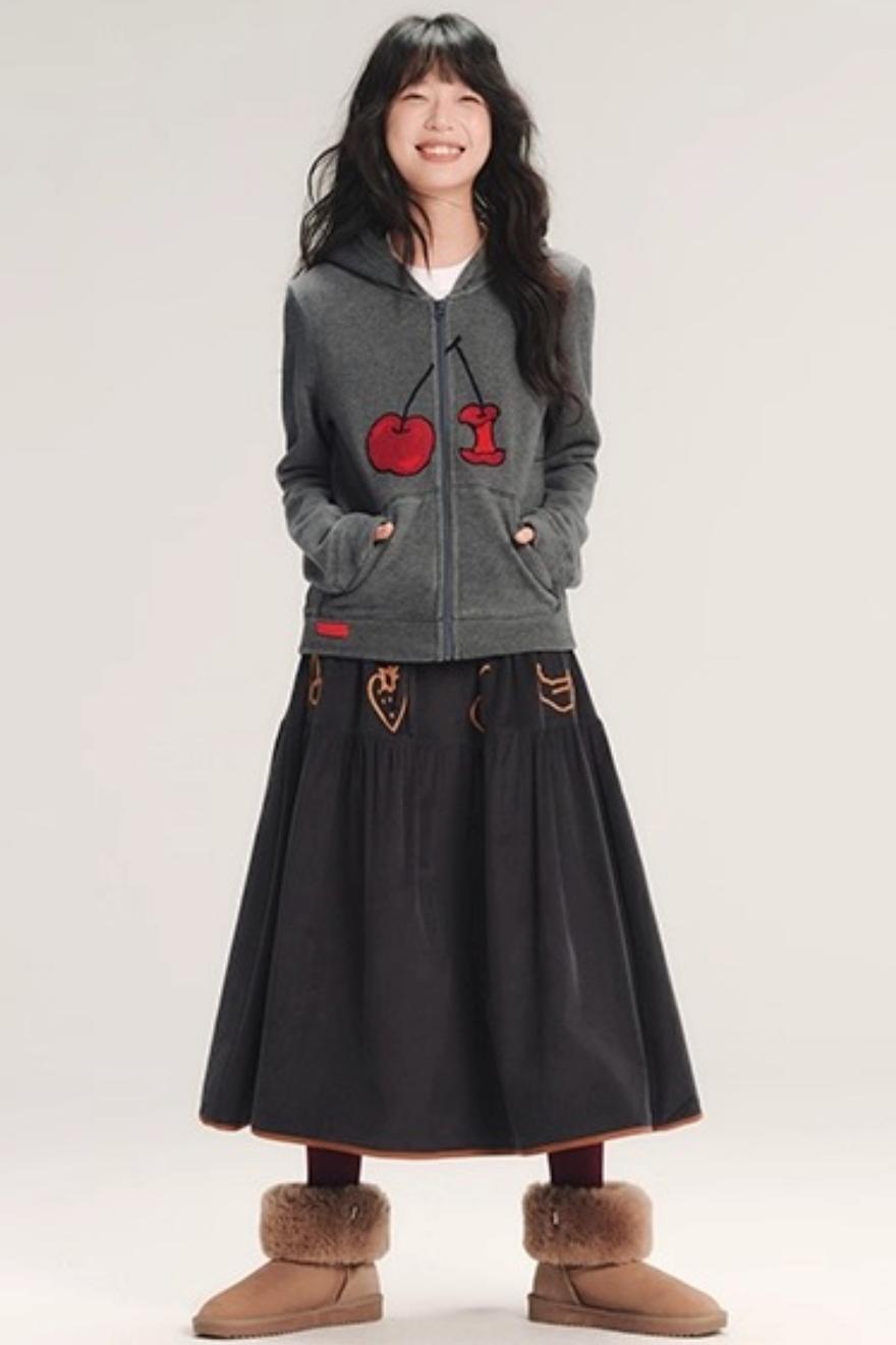 Hand-Painted Cherry Hooded Jacket