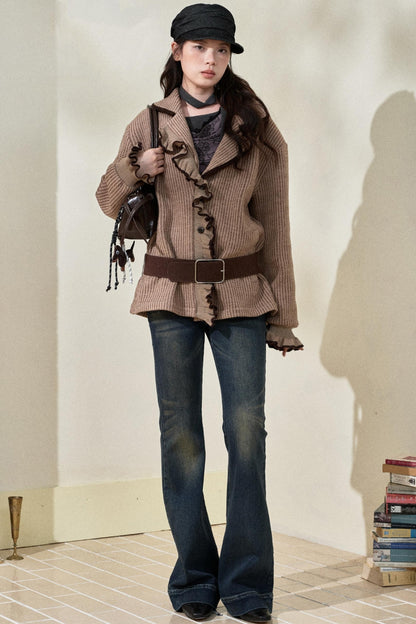 Original Striped Fleece Knitted Jacket