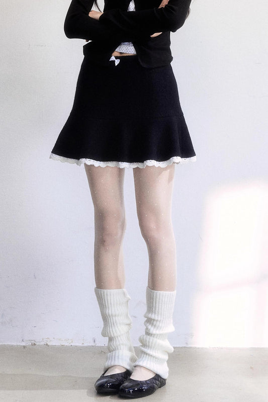 Vintage Woolen Color-Block Skirt