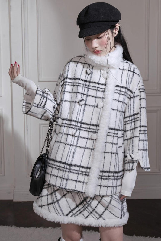 Checkered Woolen Plaid Dress Set-Up
