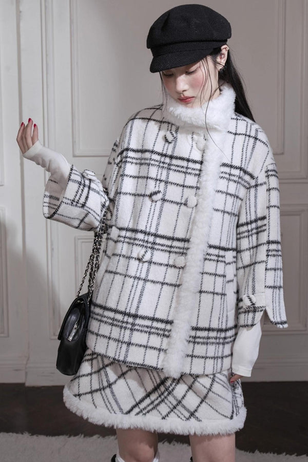 Checkered Woolen Plaid Dress Set-Up