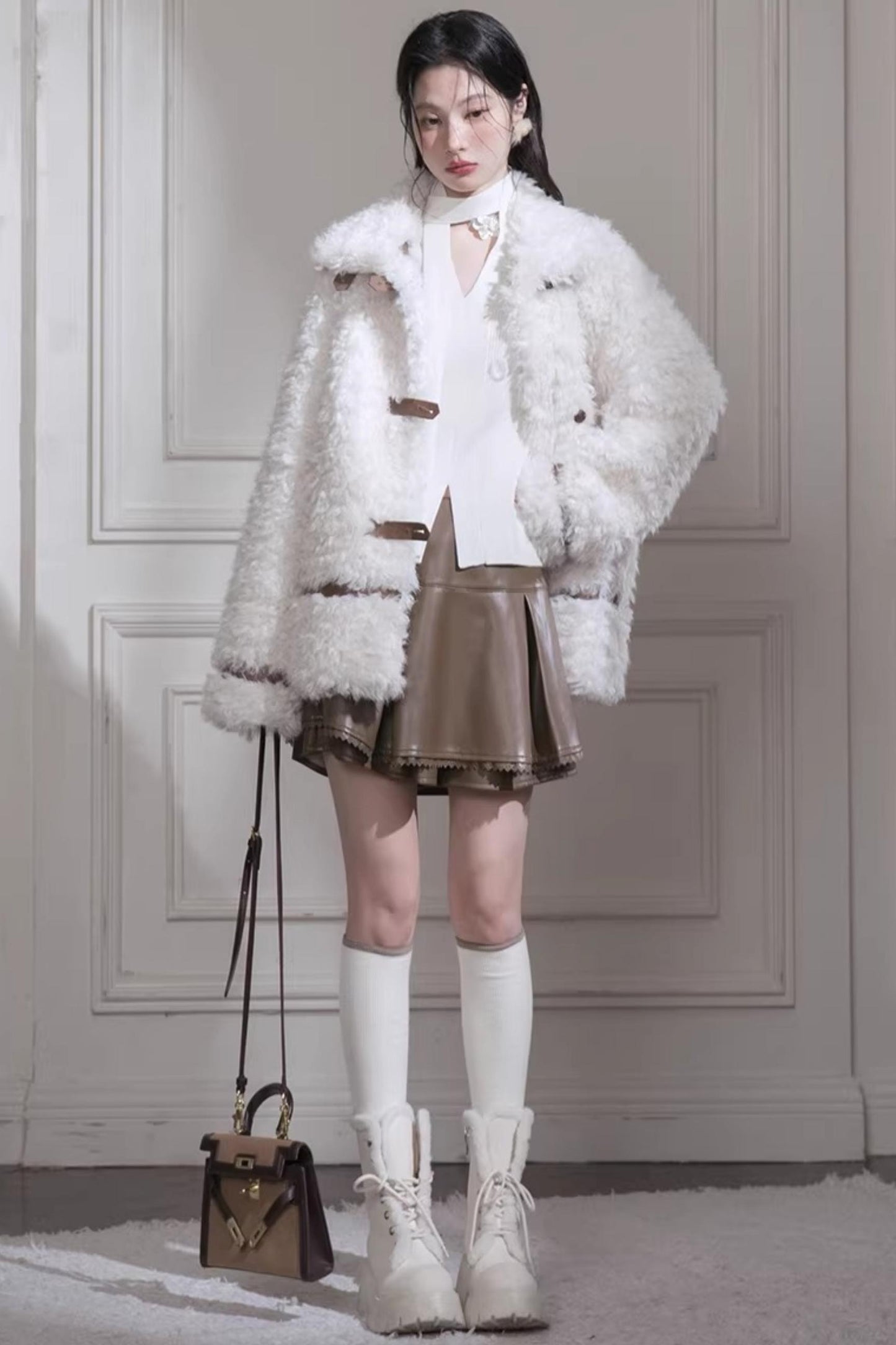Velvet Curly Fur Coat Set