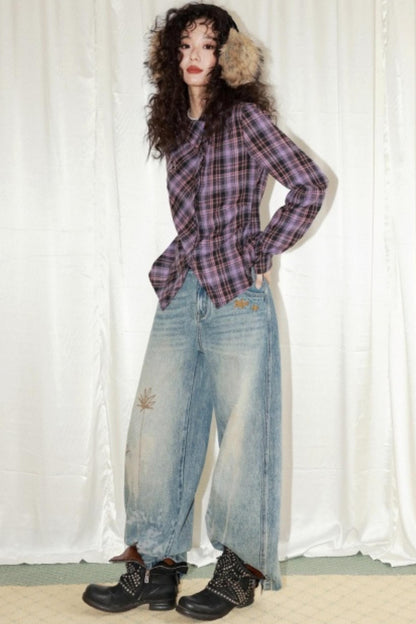 Brushed Plaid Lapel Shirt