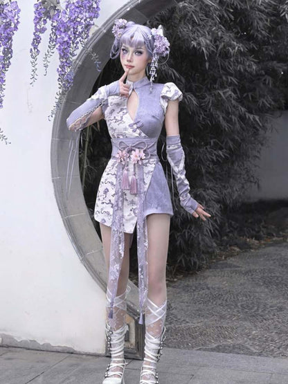 Dragon Pattern Chinese Dress & Ribbon Flower Girdle