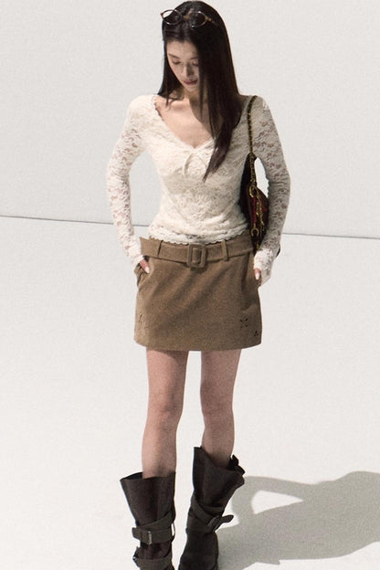 V-Neck Lace Knit Sweater