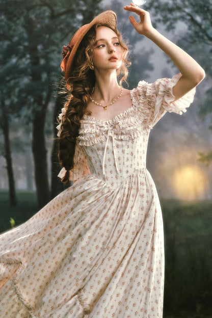 French Floral Fishbone Dress