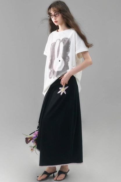 Rabbit Head Printed Cotton T-shirt