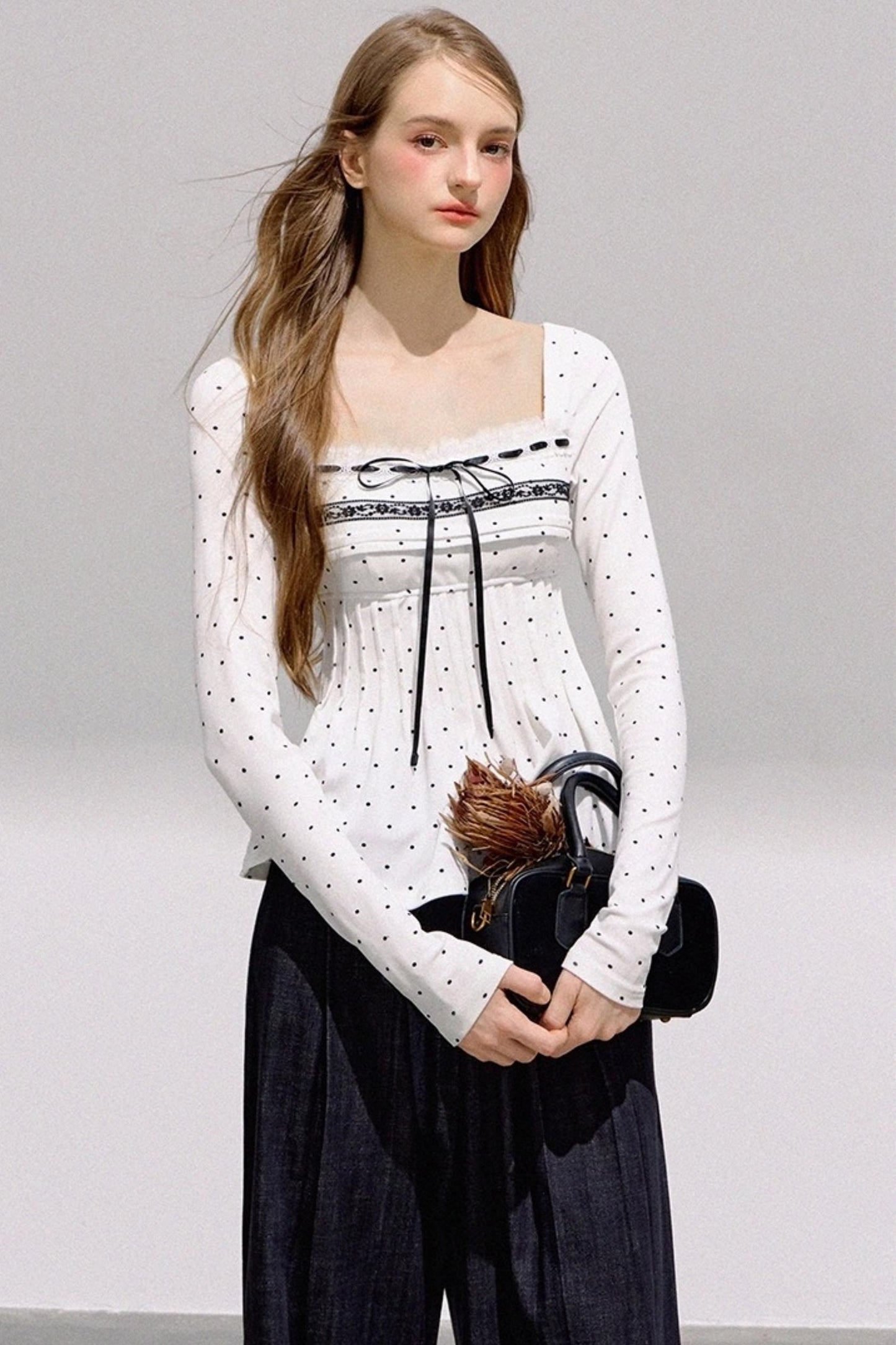 Lace Bow Polka Dot Top Set-Up