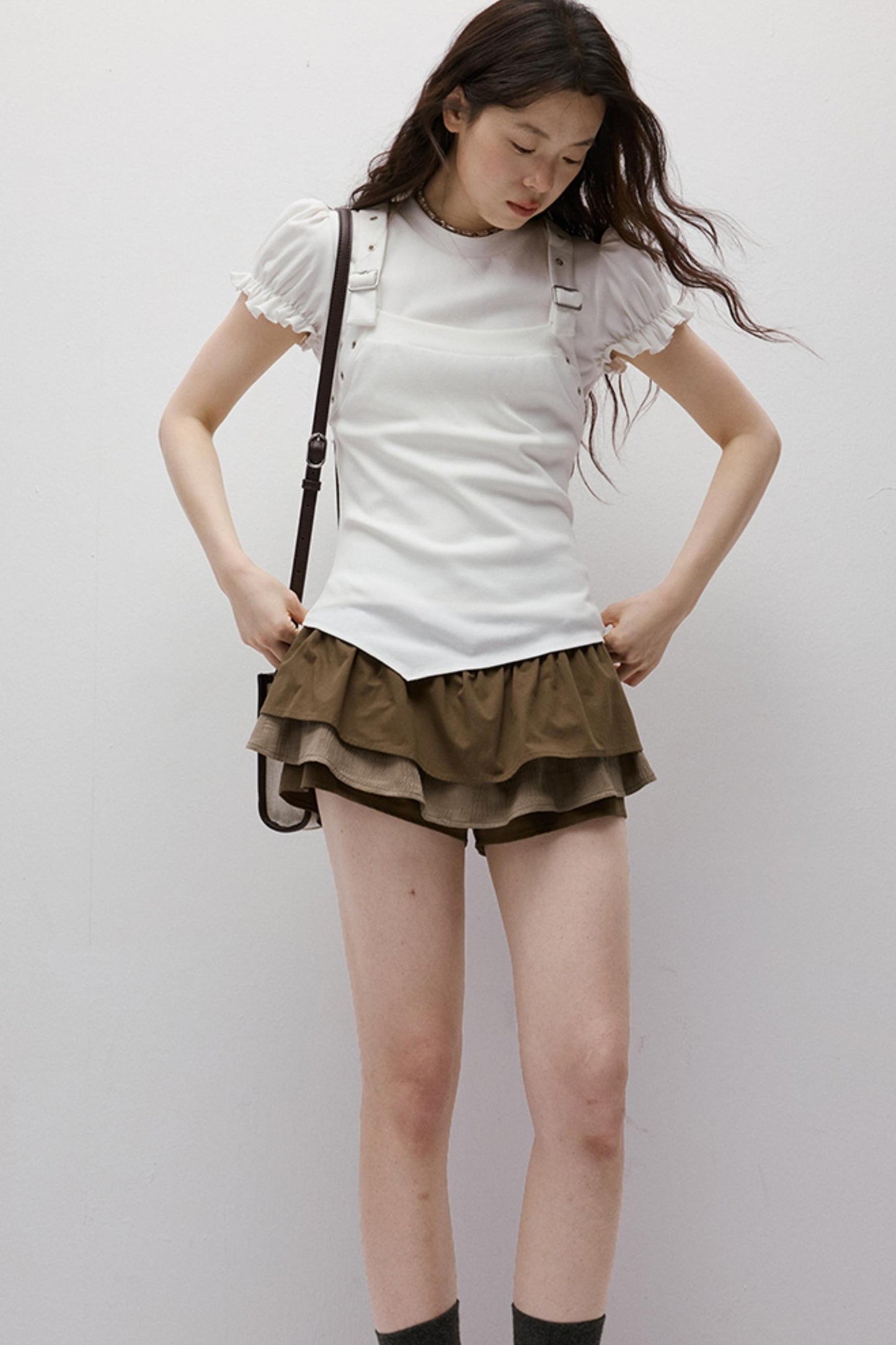 Dreamscape Stitched Brown Puffy Skirt
