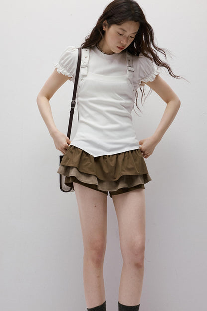 Dreamscape Stitched Brown Puffy Skirt
