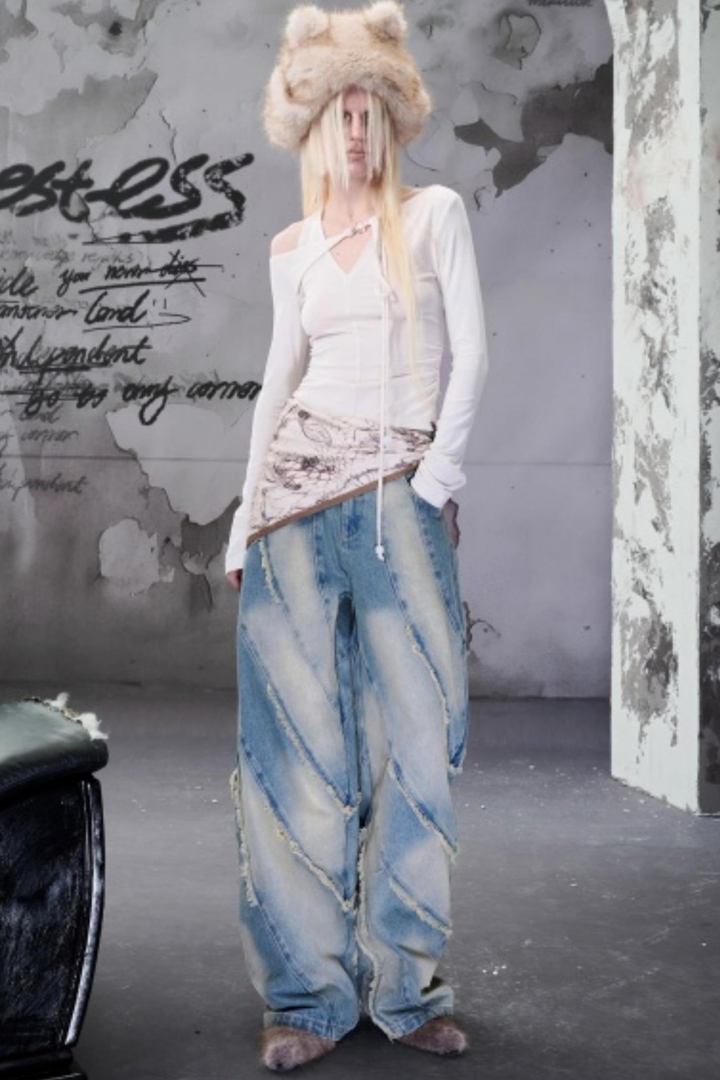 Off-The-Shoulder Beaded Lace-Up Base Top