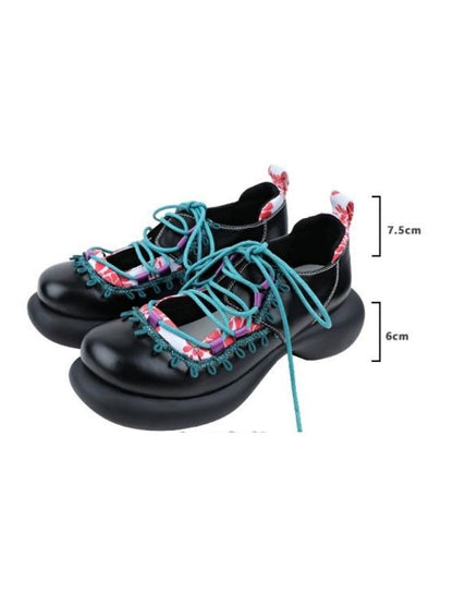 Japanese Pattern Lace Up Platform Shoes