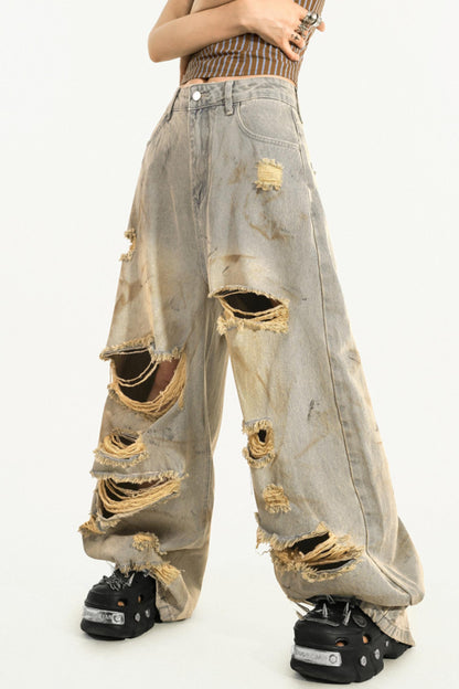 Retro Ripped Straight Pants