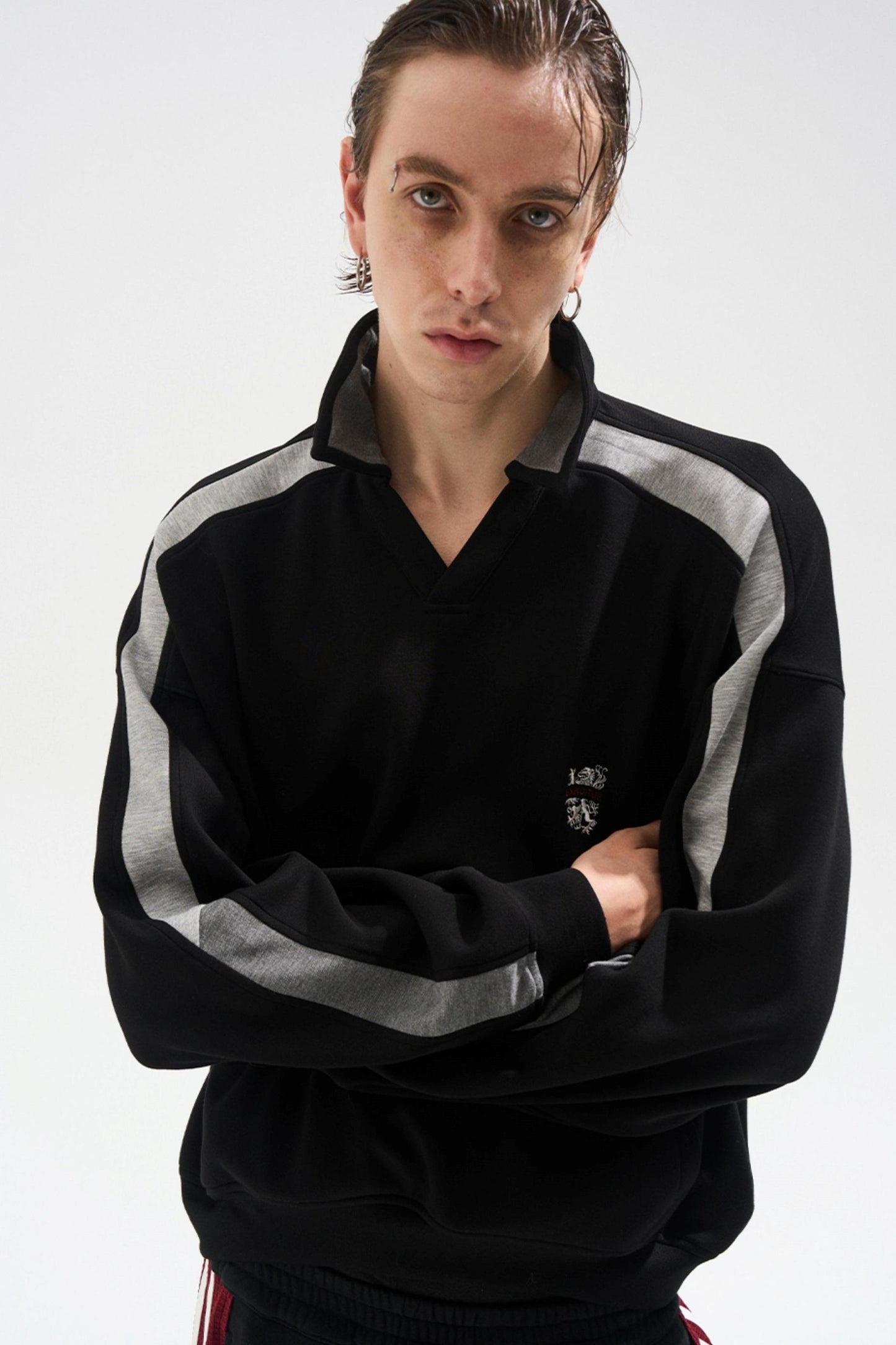 Contrasting Long Sleeve Polo Sweatshirt