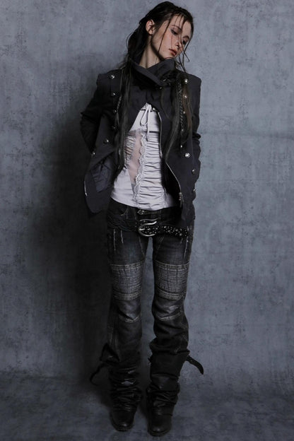 Motorcycle Style Low-Rise Casual Jeans