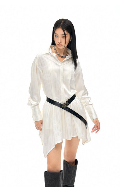 Striped Satin Shirt Dress