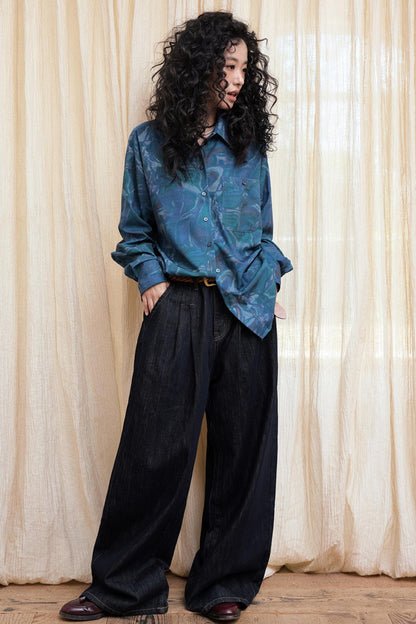 Lazy Breeze Wide-leg Denim Trousers
