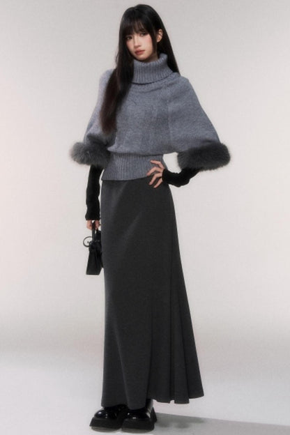 Gray Turtleneck Batwing Sweater