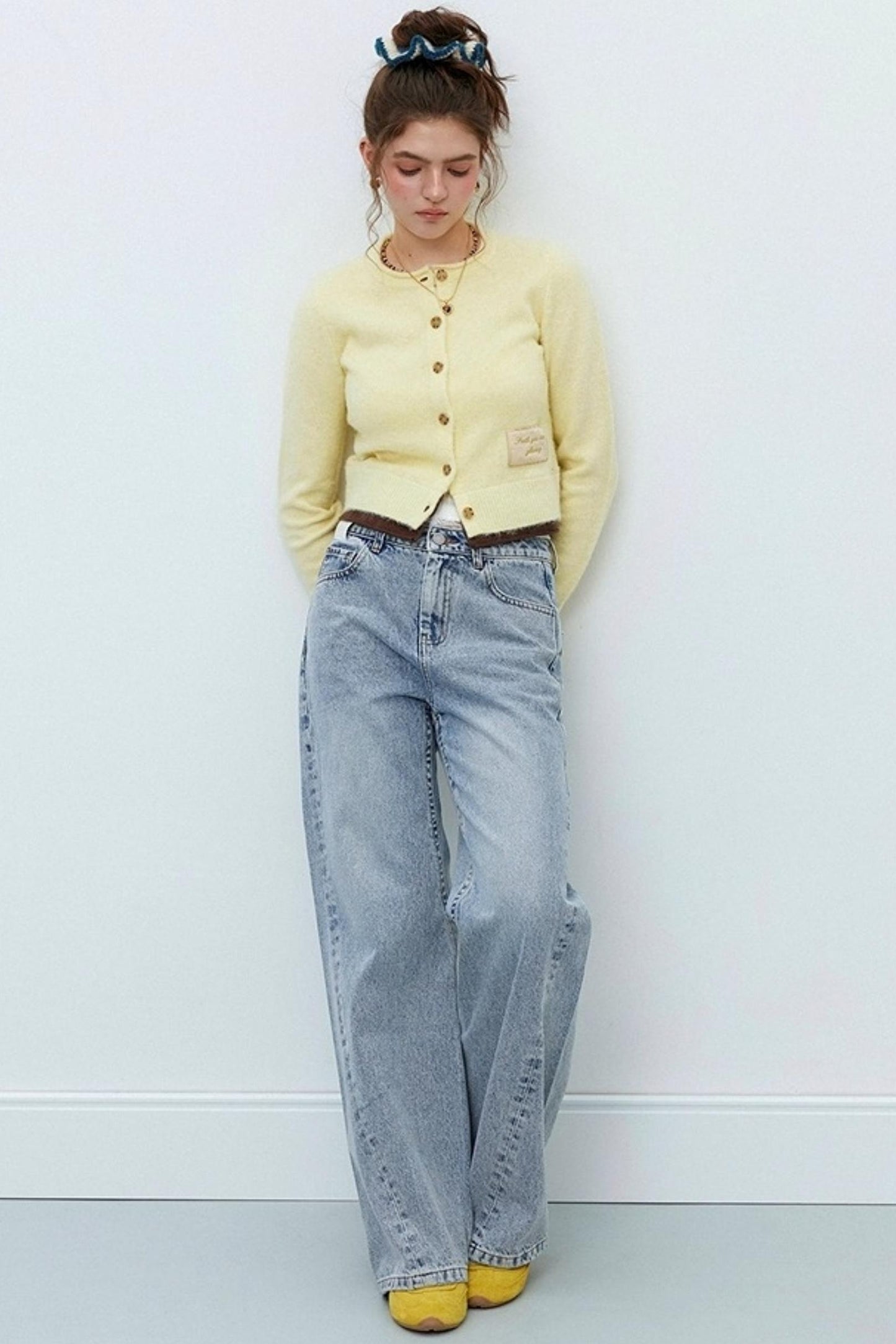 Distressed Lace Waist Loose Jeans