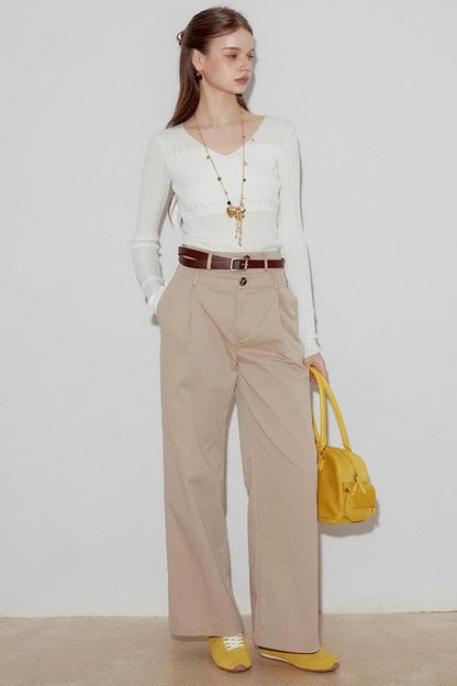 Textured V-neck Wool Knit Slim Top