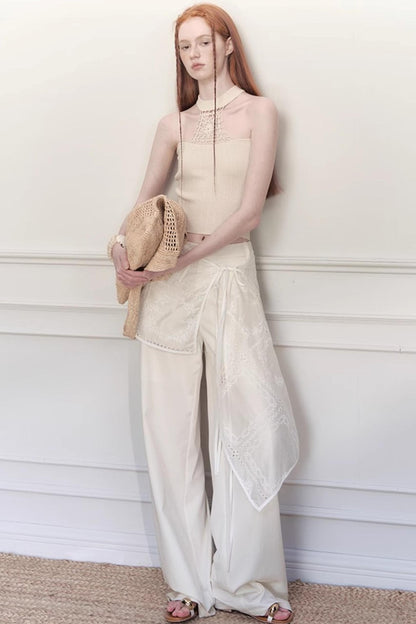 White Lace Wide-Leg Pants