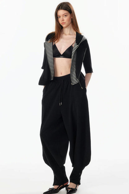 Patchwork Cropped Short Sleeve Hoodie