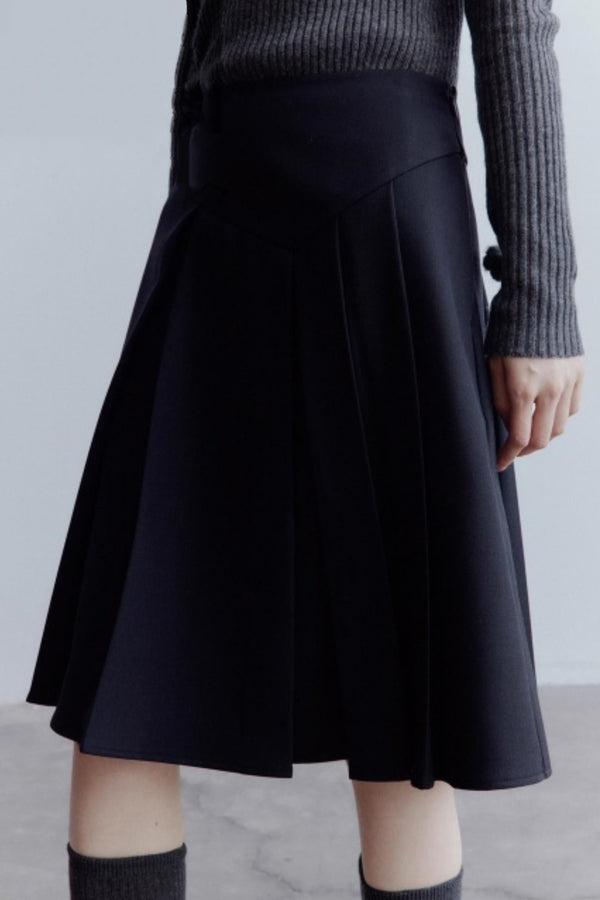 Meteorite Lime Wool Pleated Midi Skirt