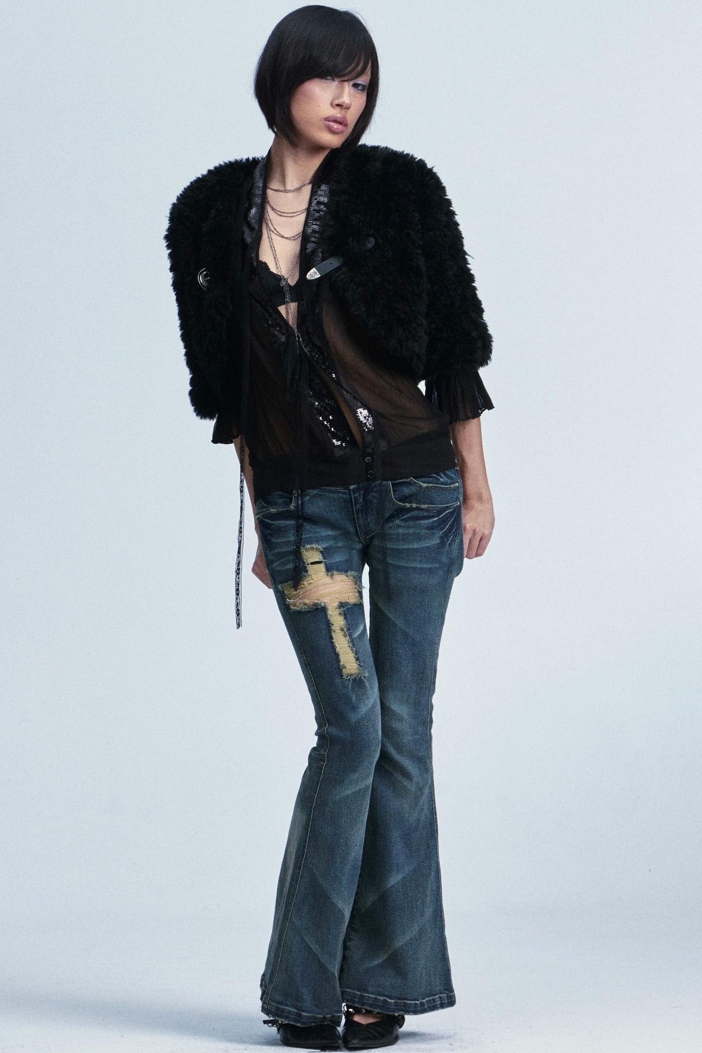 Distressed Flared Denim Pants