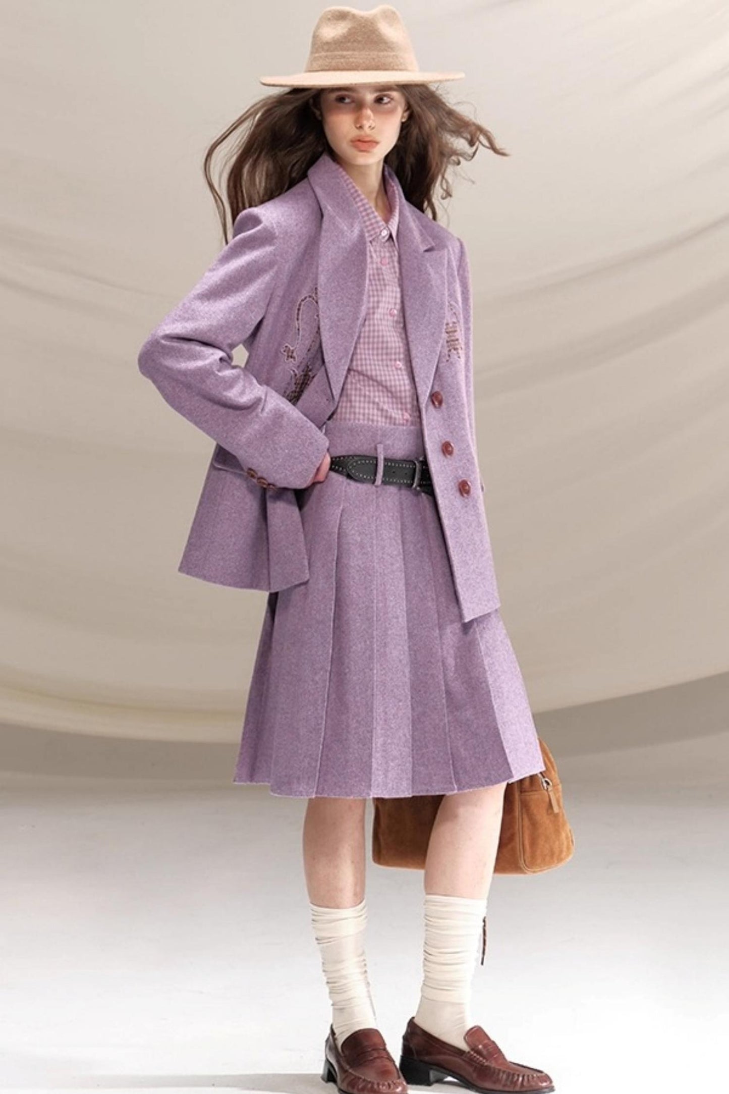 Wool Houndstooth Preppy Suit Skirt Set-Up