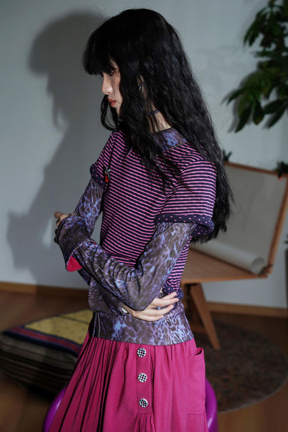 Vintage Striped Rolled Hem Short-Sleeve Top