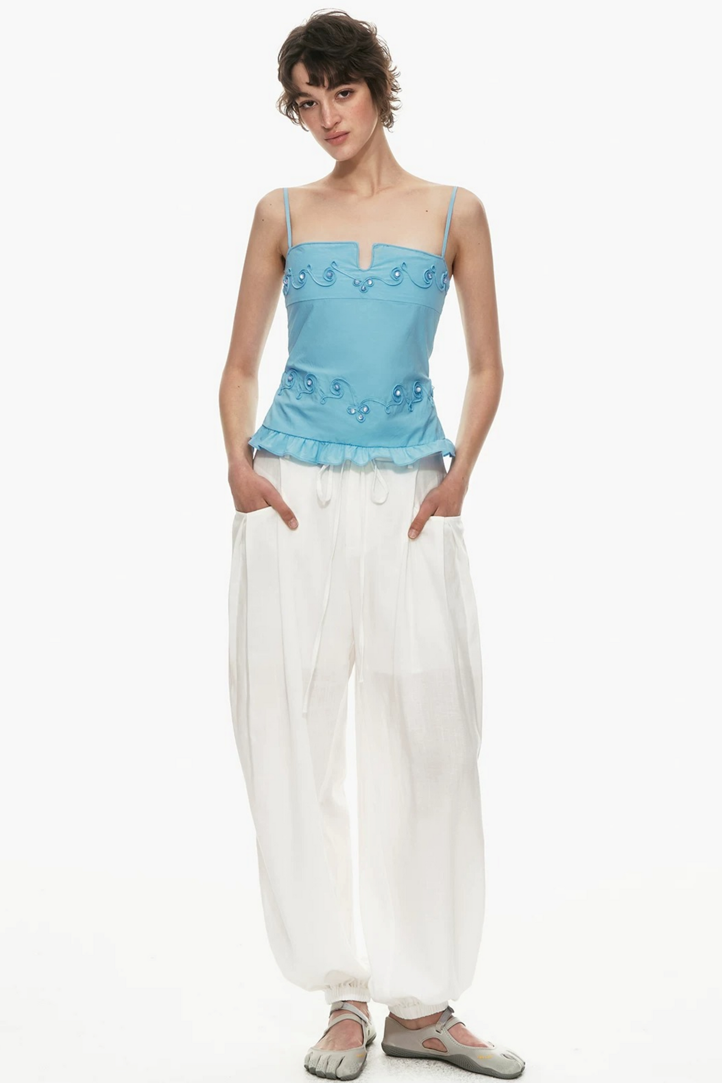 Embroidered Cotton Ruffled Top