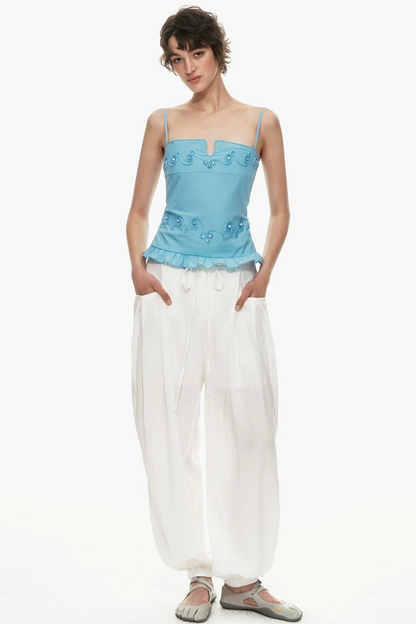 Embroidered Cotton Ruffled Top
