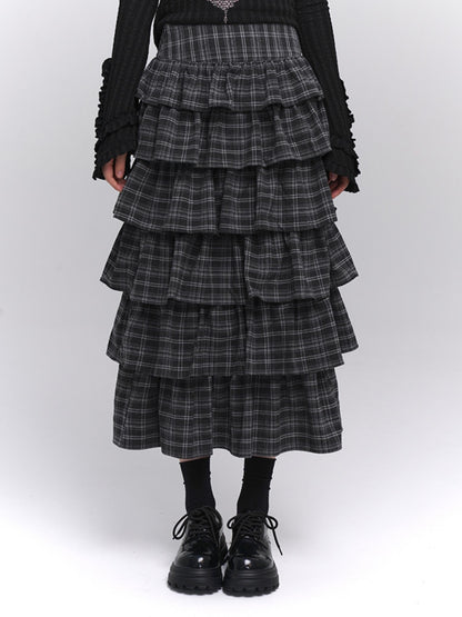 Long Artistic Plaid Skirt