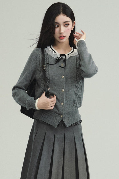 Academic Lace-Collar Knit Top