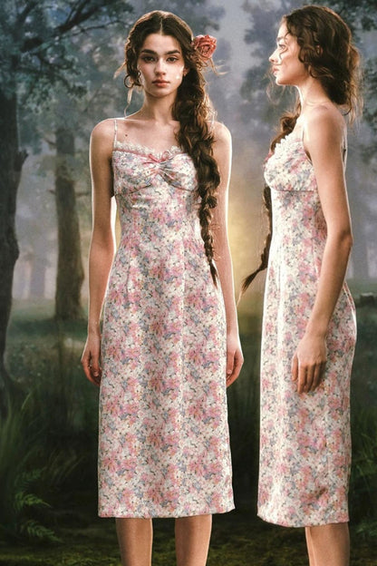Satin Floral Camisole Dress Set-Up