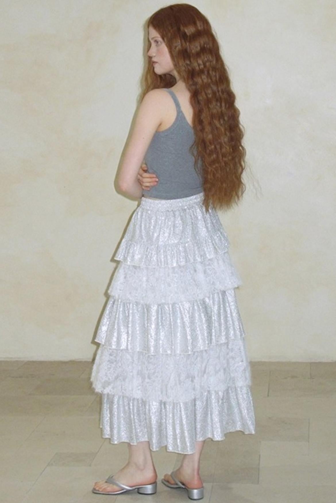 Glitter Panelled Lace Oversized Skirt