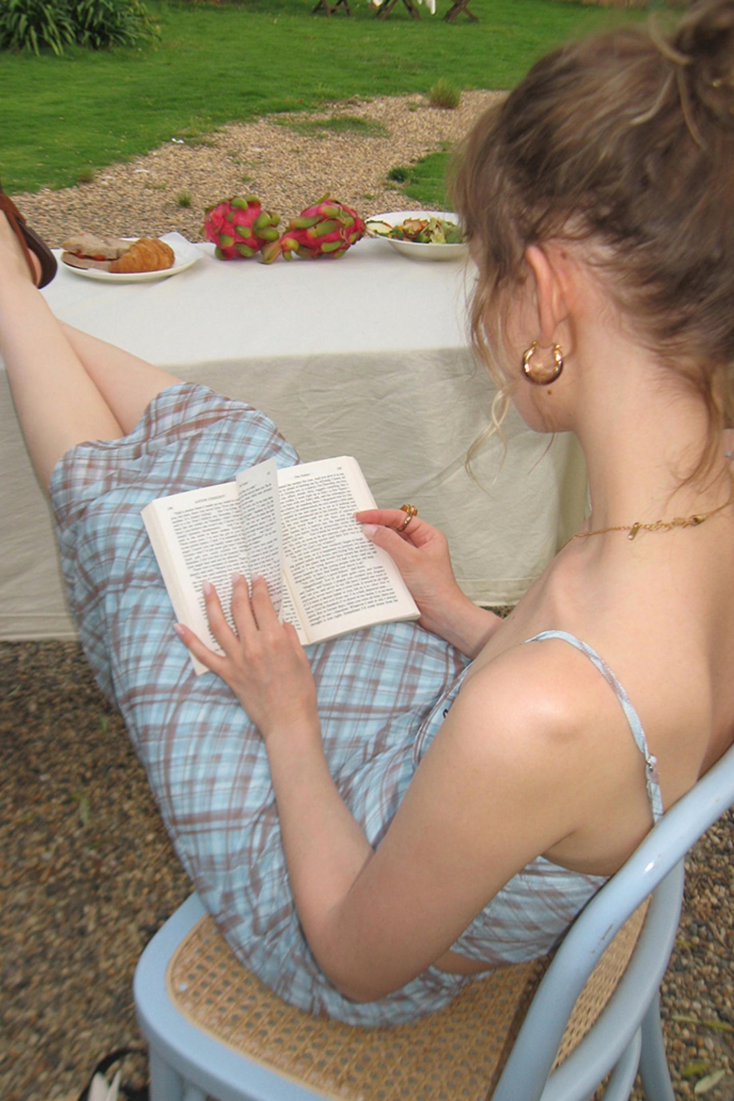 Vintage Checked Camisole Maxi Skirt Set-Up