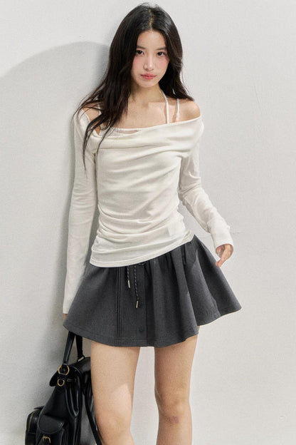 Pink Beaded Halterneck Long Sleeve T-Shirt