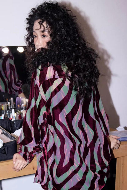 Retro Slim Shadow Velvet Shirt