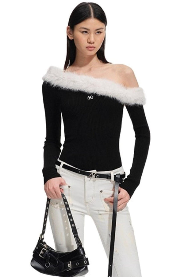 Fur Collar Knit Sweater