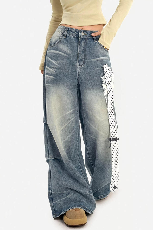 Textured Wide-Leg Denim Pants
