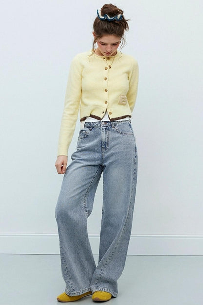 Monogram Patch Crew Neck Fleece Cardigan