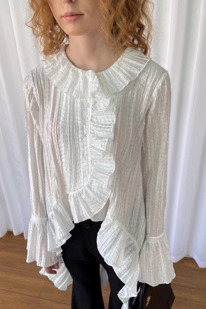 White Lace Ruffled Shirt